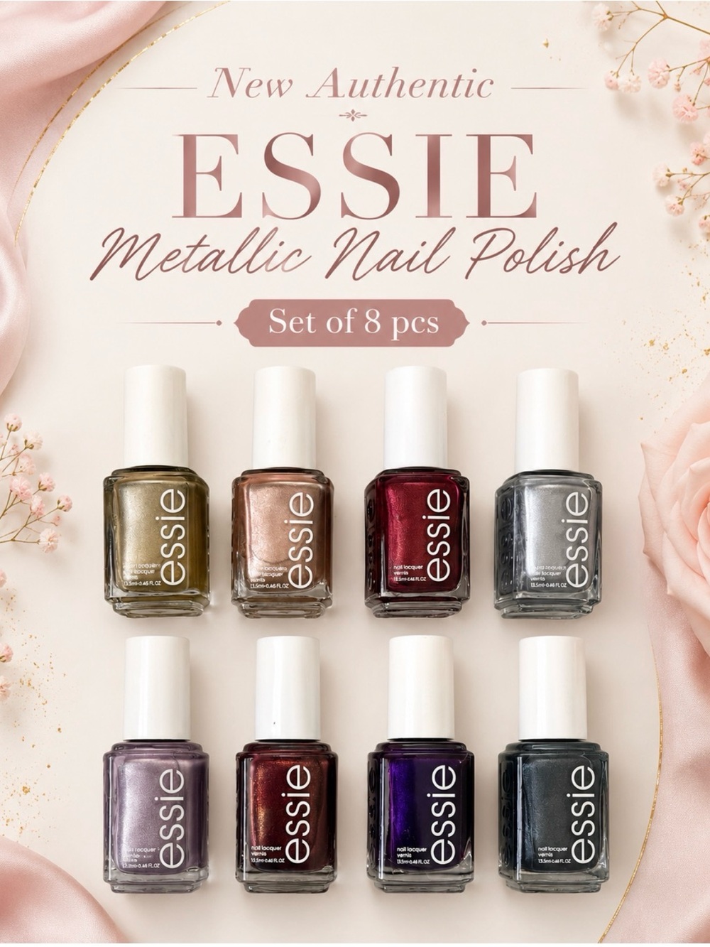 $198 Essie Metallic Nail Polish Set of 8 - Mixed Metallic Shades New & Authentic